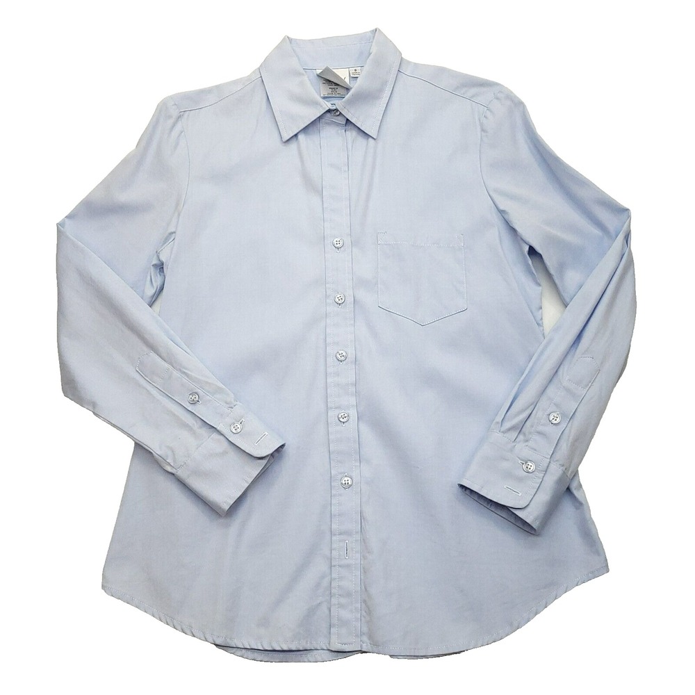 Finley Blouse Women Small Blue Cotton‎ Oxford Button Front Classic Career Office